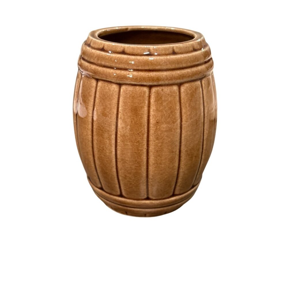 Vintage Orchids Of Hawaii Brown Ceramic Barrel Mug Made In Japan